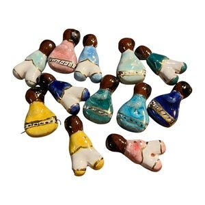 Vintage Colorful Caron Jamaica Pottery Figure Beads Folk Art Hand Painted
